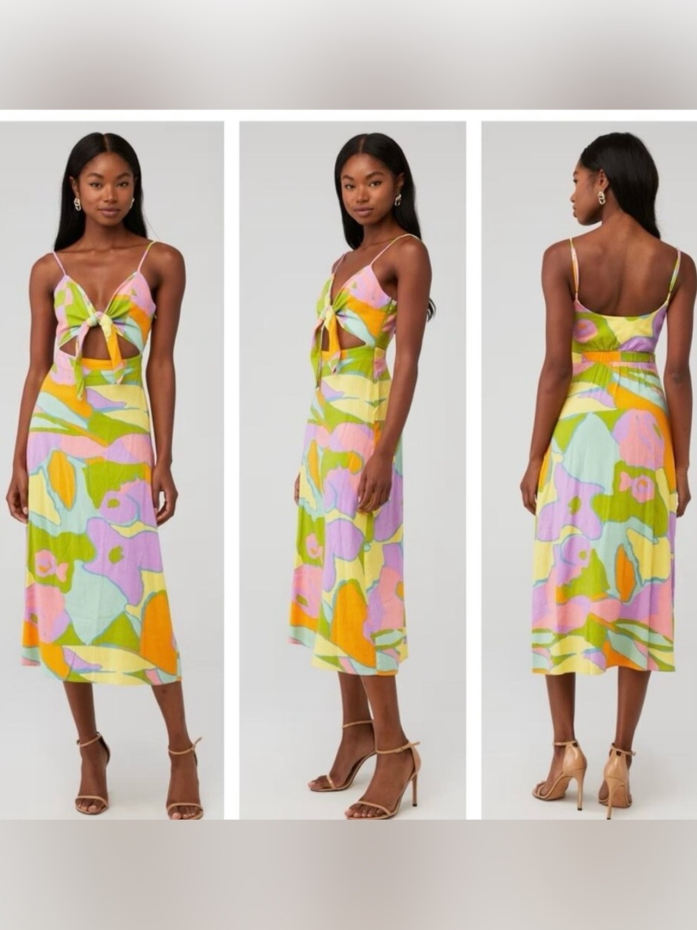 Show Me Your Mumu Moby Tie Cutout Midi Dress Summer Sorbet Print